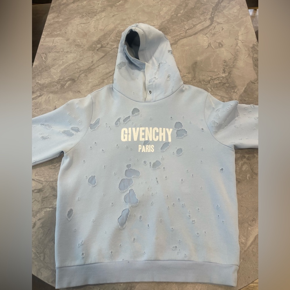 GIVENCHY PARIS DISTRESSED BLUE HOODIE AUTHENTIC!